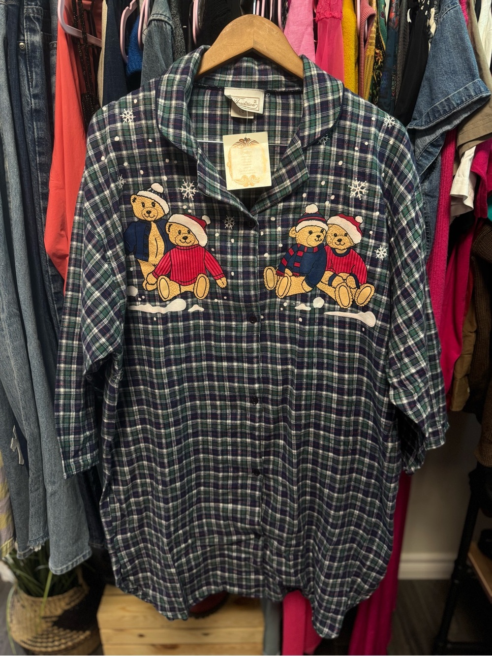 Vintage NWT Traditions Sears Christmas Plaid 100% Cotton Flannel Nightshirt